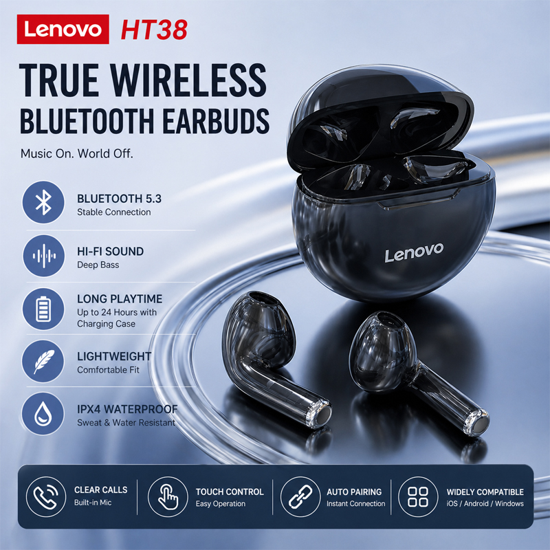 Wireless Earbuds Tws - Nowe słuchawki bezprzewodowe Lenovo HT38 TWS