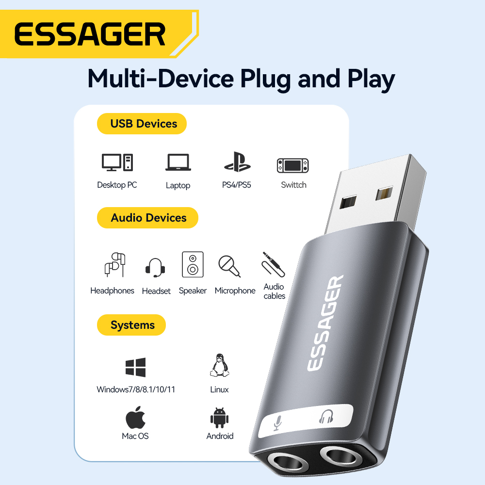 Essager karta dźwiękowa USB ze – Audio Splitter Y recenzja i cena